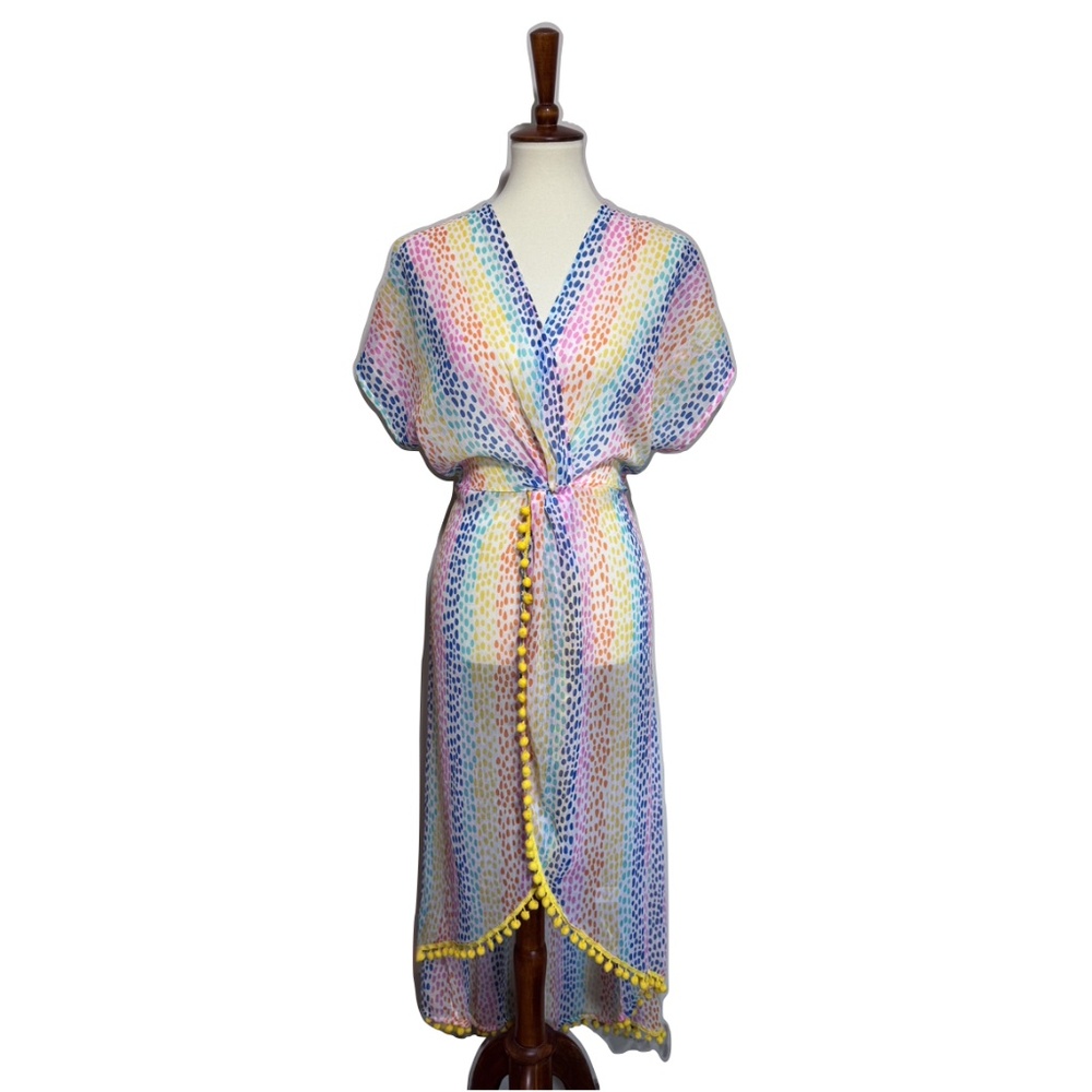 America & Beyond Semi-Sheer Cheetah Rainbow Stripes Cover-Up Dress Size Medium - Picture 4 of 13
